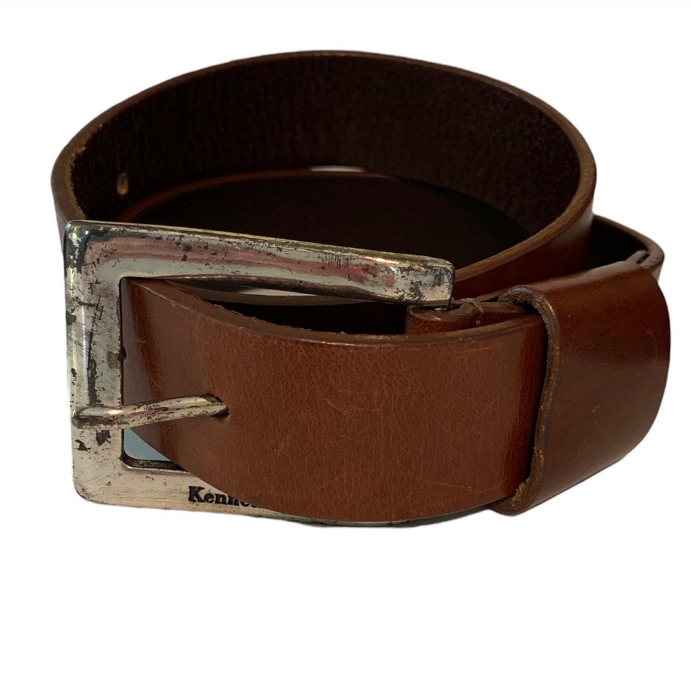 Vintage Kenneth Cole Brown Leather Belt with silver Buckle- Small